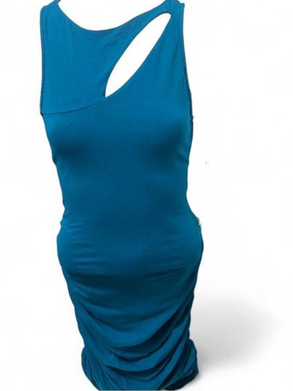 Y2K Express Ruched Cutout Blue Teal Cocktail Party Midi Bodycon Dress
